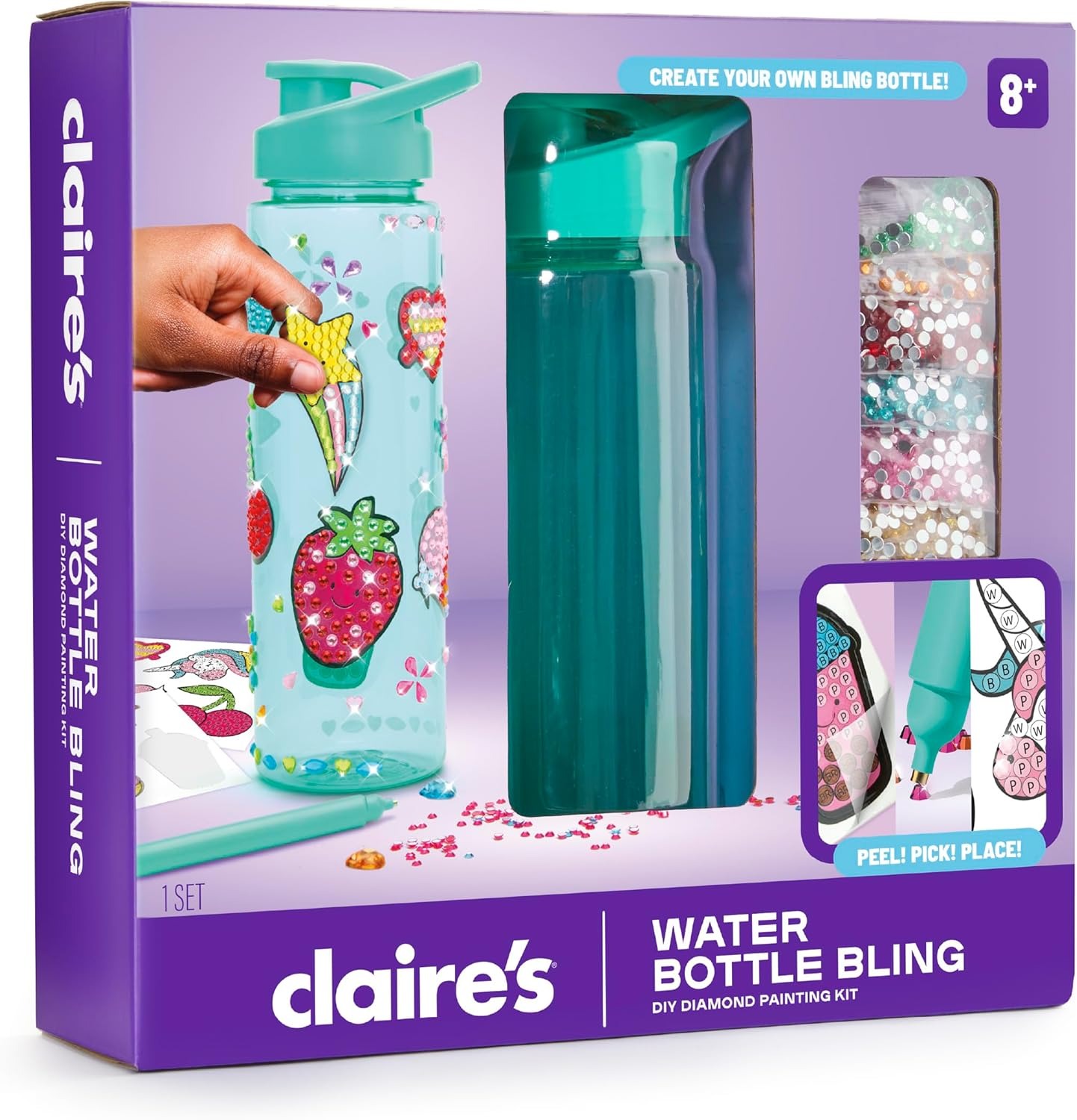 Alternative view of Claire’s Water Bottle Bling Decorating Set, DIY Diamond Painting Kit, 24 Oz BPA-Free Bottle, 990+ Diamond Art Gems, Unicorn, Heart & Fun Stickers, Girl Toys, Craft Kits for Gift Ages 8+