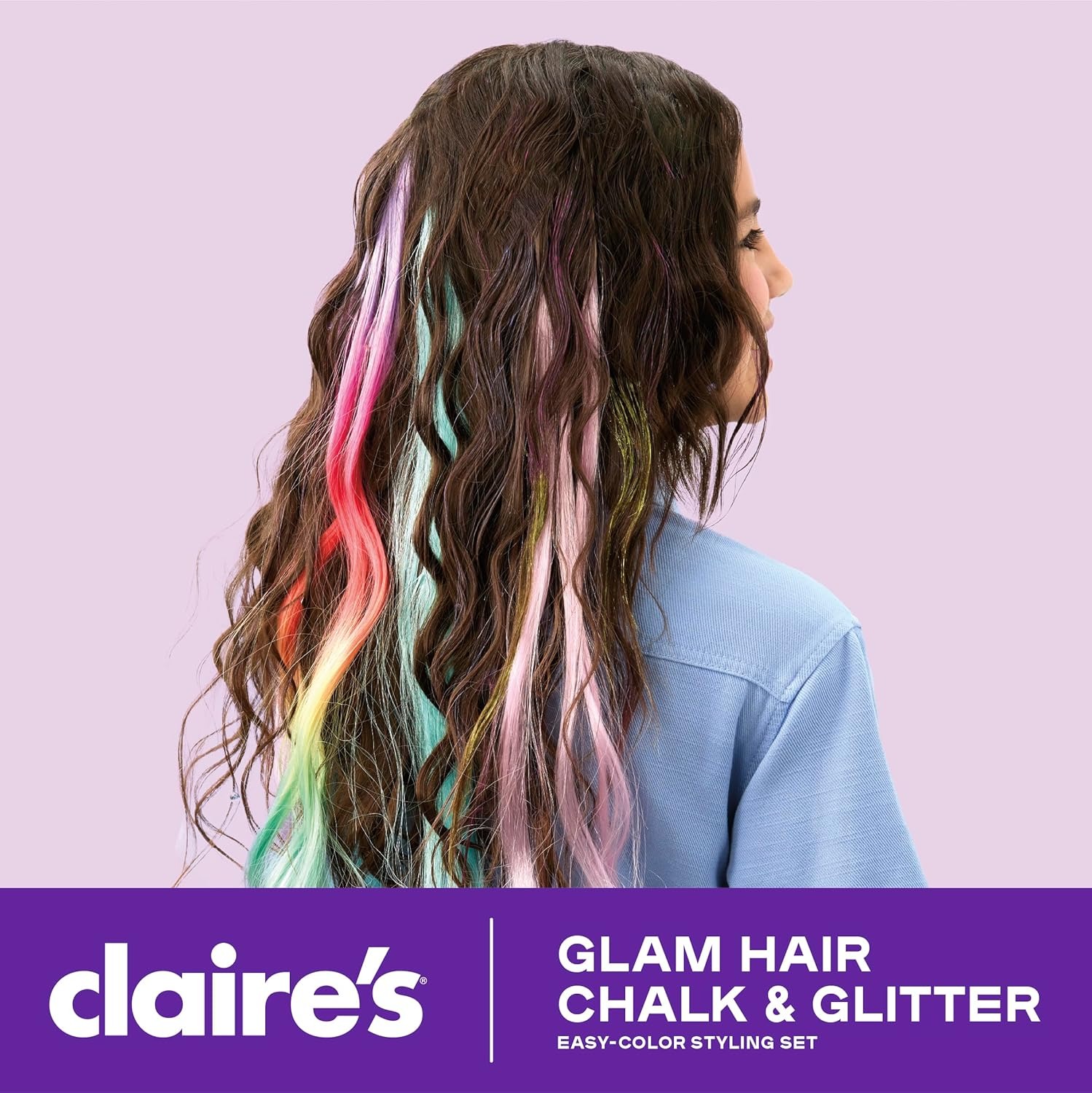 Alternative view of Claire's Hair Chalk & Glitter Styling Kit, 13-Piece Temporary Hair Color Set with Washable Chalk Pens, Glitter Gels, Clip-in Extensions & Tools, Girl Toys & Beauty Activity, Fashion Craft Gift Ages 6+