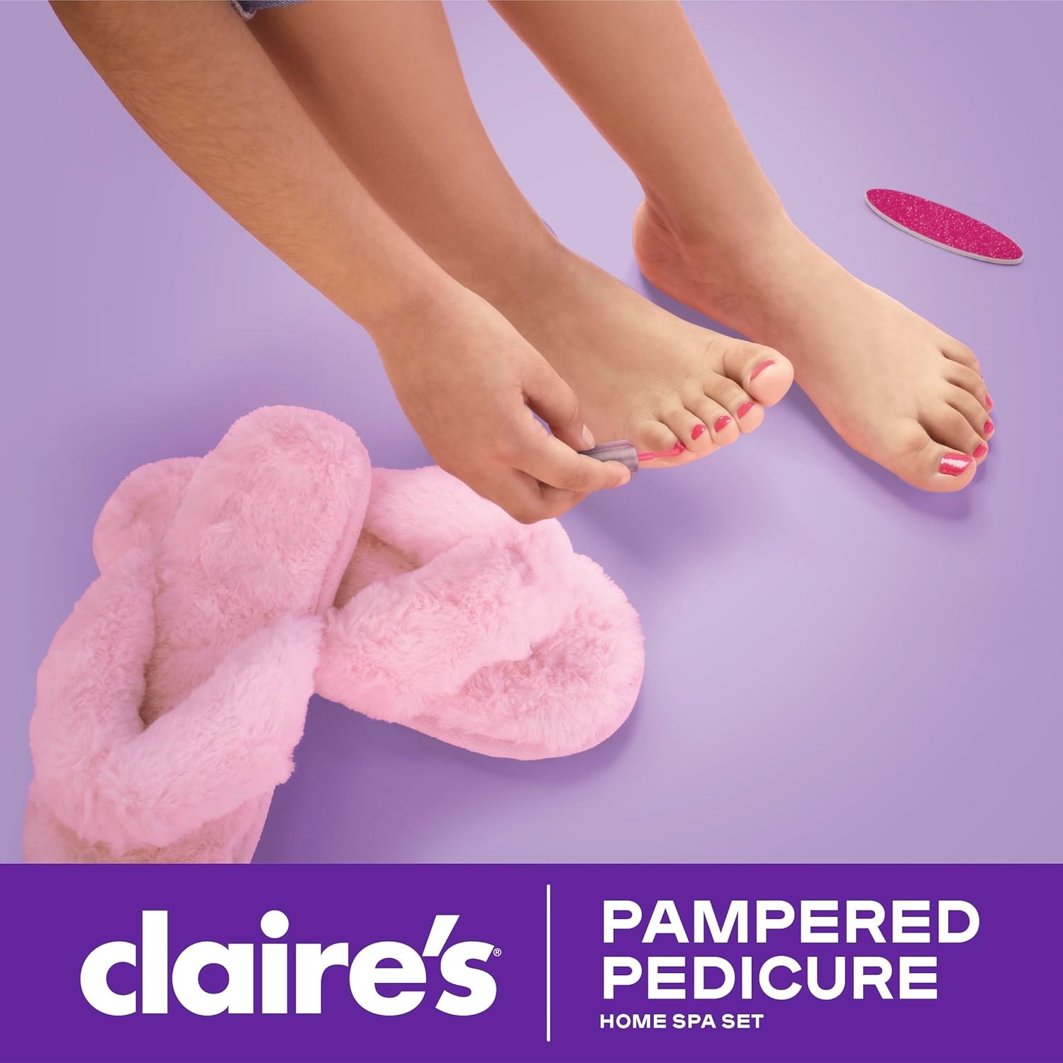Alternative view of Claire's Kids Pedicure Kit, 7-Piece Home Spa Set with Fuzzy Slippers, Nail Polish, Toe Separators & Nail File, Kids Pedicure Tools for Feet, Girl Toys & Beauty Activity, Gift for Girls Age 8+