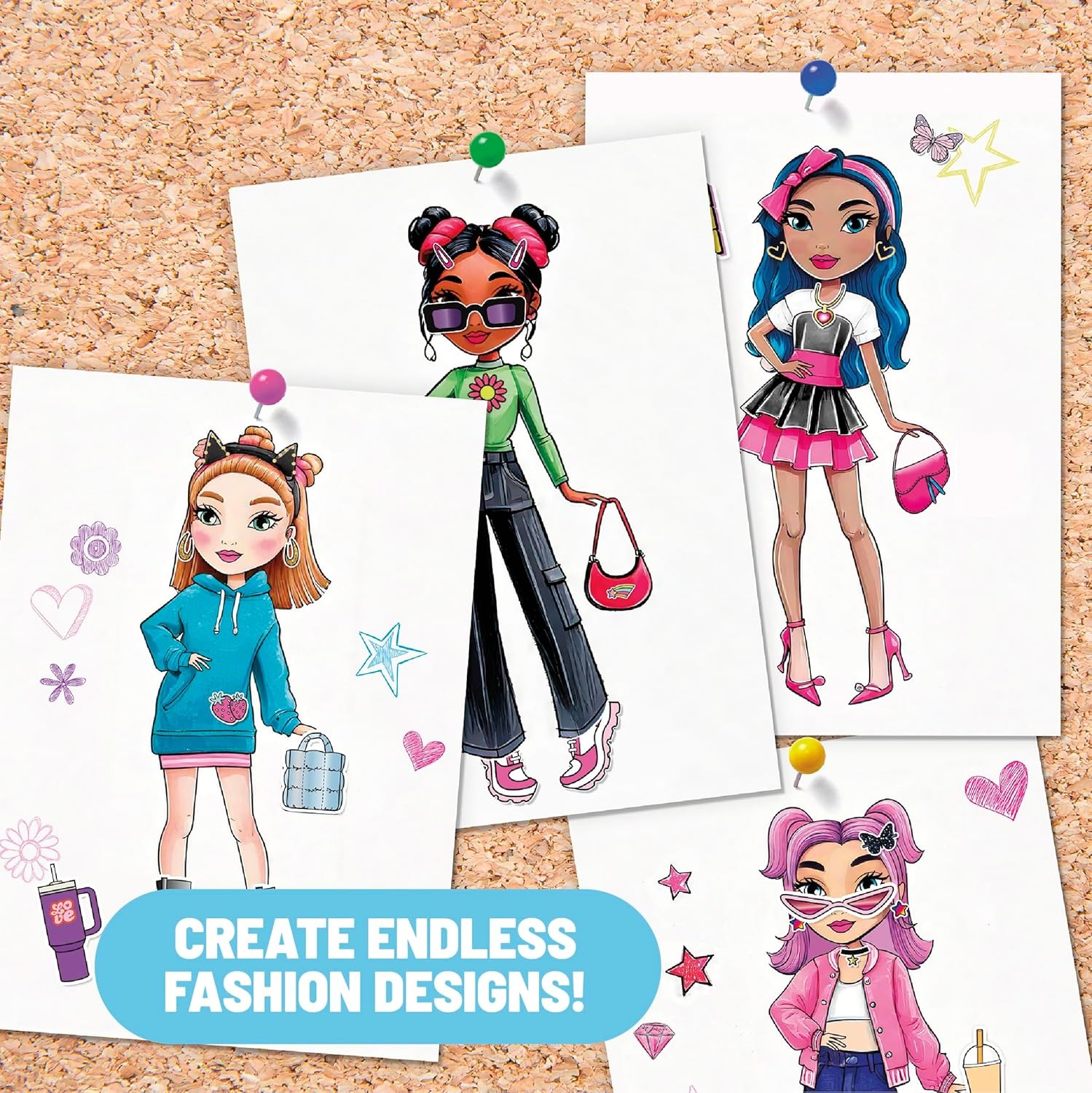 Claire’s Light-Up Fashion Designer LED Tracing Tablet - 330-Piece Arts & Crafts Kit| Fashion Templates, Stickers, Colored Pencils & Paper| Kids Coloring & Drawing Board Activity| Girls Toy Gift|Age 8+ - Image 3