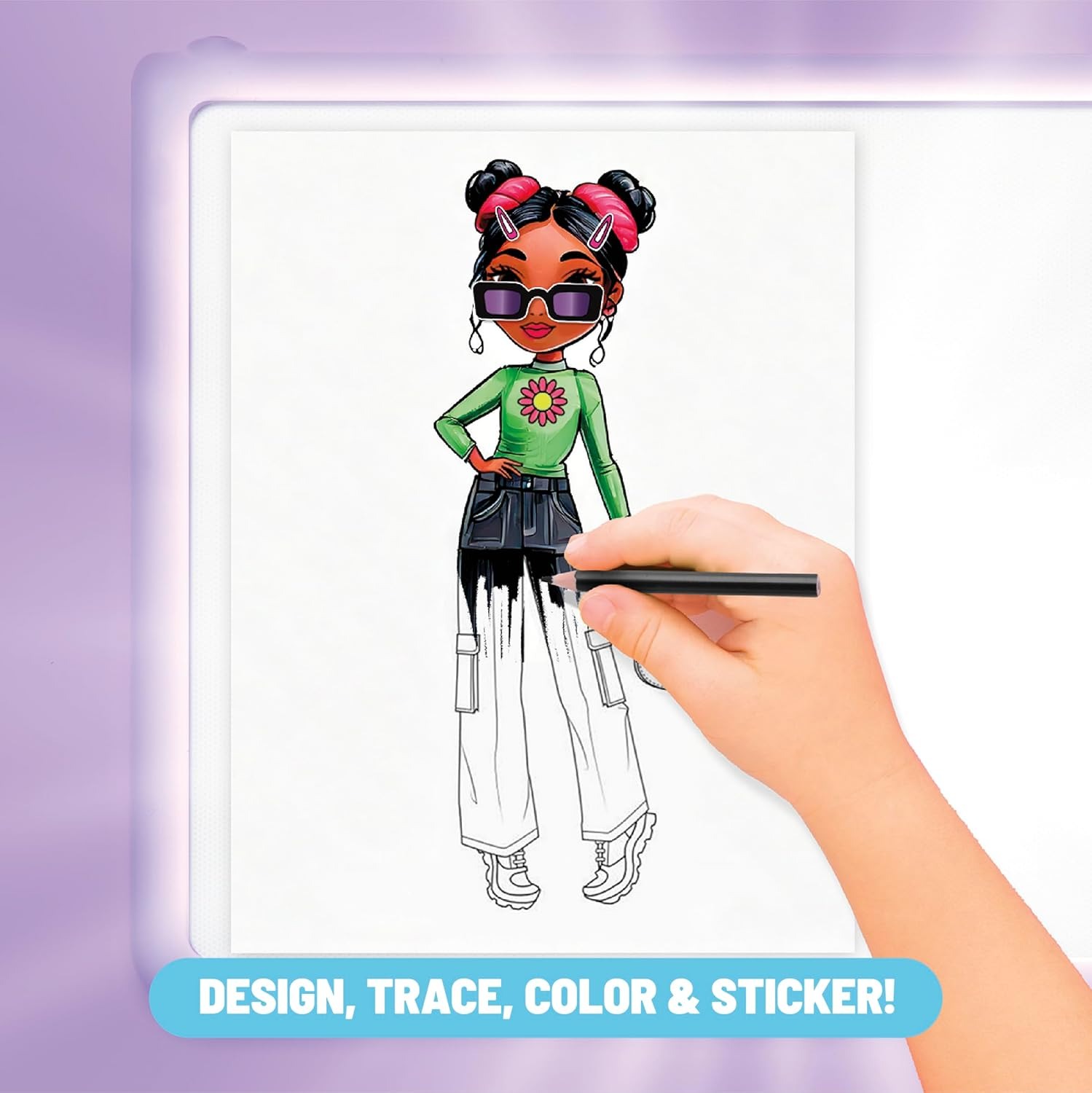 Claire’s Light-Up Fashion Designer LED Tracing Tablet - 330-Piece Arts & Crafts Kit| Fashion Templates, Stickers, Colored Pencils & Paper| Kids Coloring & Drawing Board Activity| Girls Toy Gift|Age 8+ - Image 4