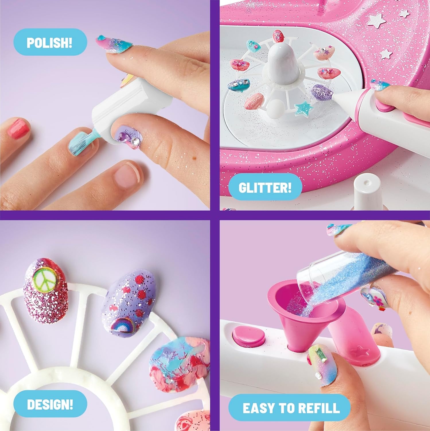 Claire's Kids Nail Art Kit, 67-Piece Airbrush Glitter Salon Nail Charms & Accessories Set, Polish, Press-On Nails, Stickers, Wraps, Girl Toys & Beauty Activity, Manicure Fashion Gift for Girls Age 8+ - Image 3